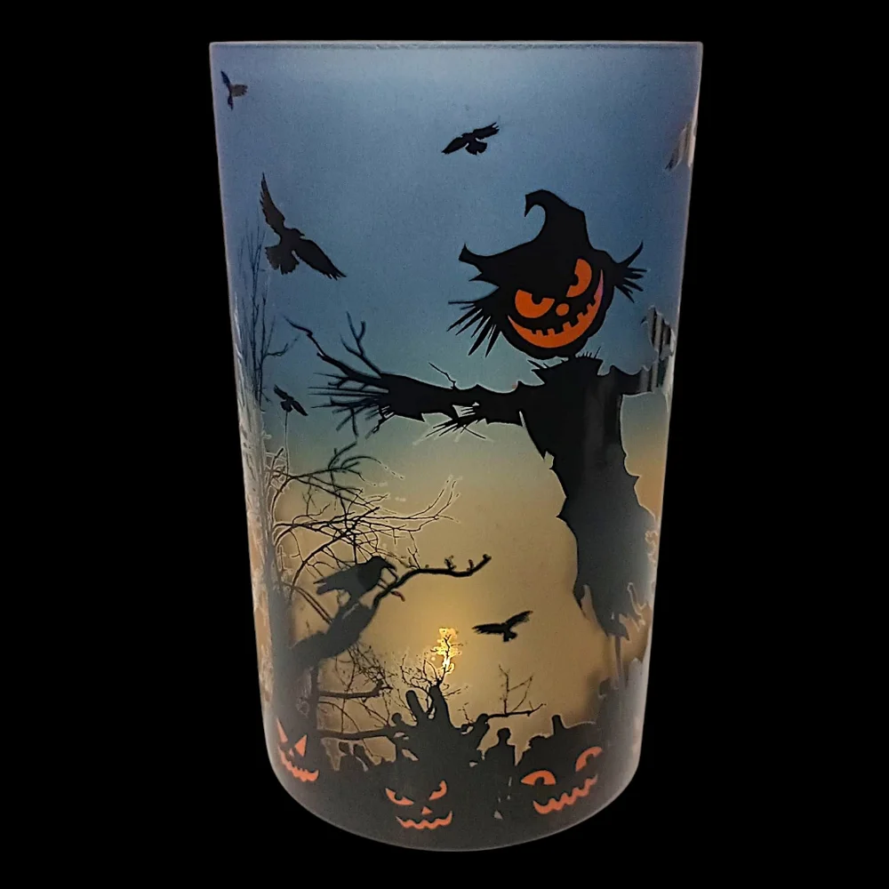 Yankee Candle Scarecrow Candle‎ Holder Glass Spooky Halloween Votive Tea Light